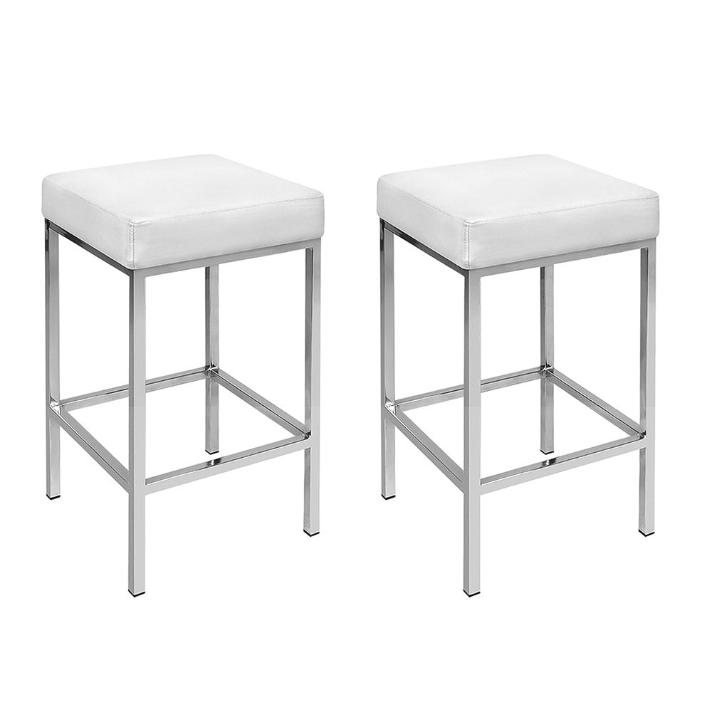 Artiss 2x Bar Stools Leather Padded Metal White BA-TW-9076-WHX2