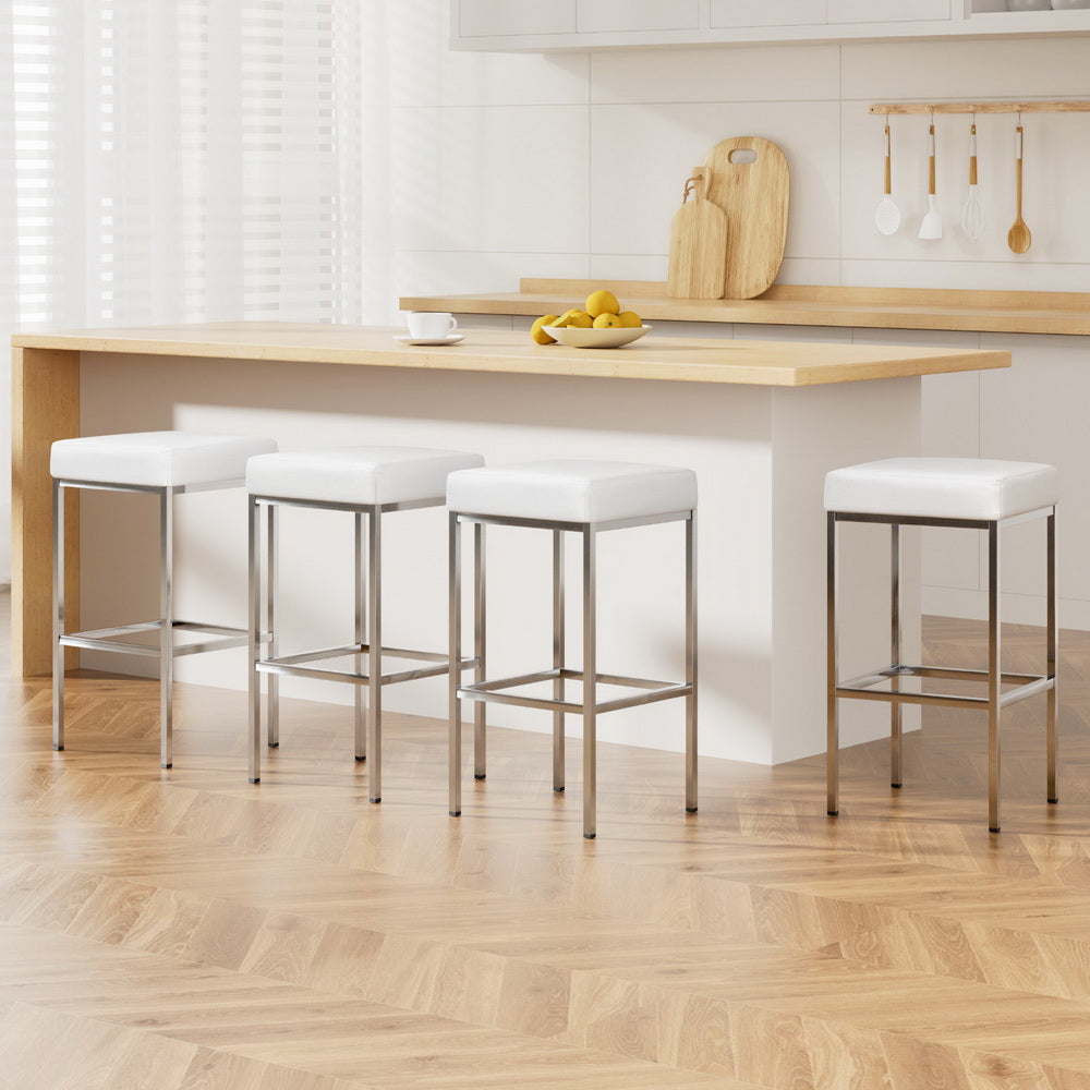 Artiss 4x Bar Stools Leather Padded Metal White BA-TW-9076-WHX4