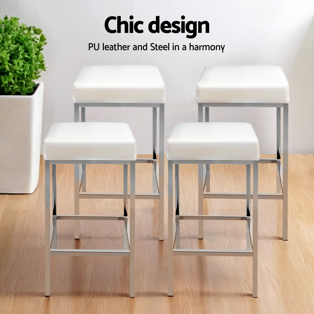 Artiss 4x Bar Stools Leather Padded Metal White BA-TW-9076-WHX4