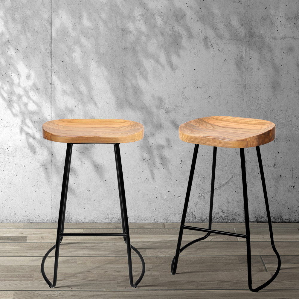 Artiss 2x Bar Stools Tractor Seat 65cm Wooden BA-TW-9090-H65-NTX2