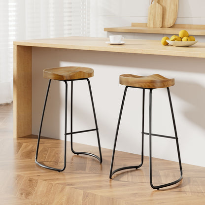 Artiss 2x Bar Stools Tractor Seat 75cm Wooden BA-TW-9090-NTX2