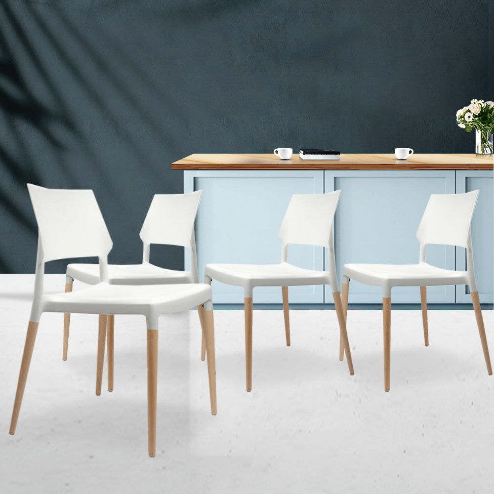 Artiss Dining Chairs Set of 4 Plastic Wooden Stackable White BA-TW-M2503-086-WHX4