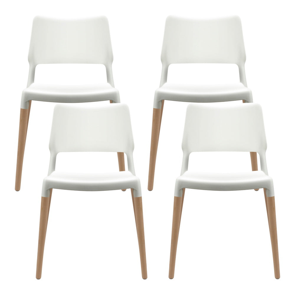 Artiss Dining Chairs Set of 4 Plastic Wooden Stackable White BA-TW-M2503-086-WHX4