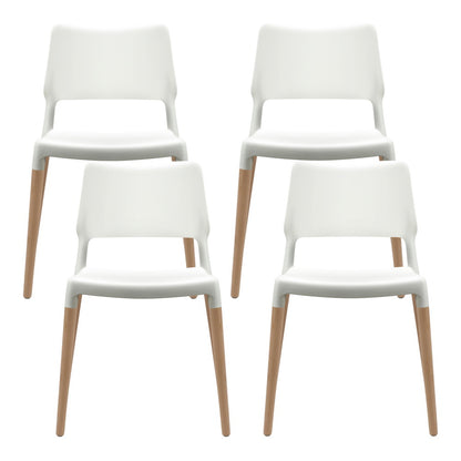 Artiss Dining Chairs Set of 4 Plastic Wooden Stackable White BA-TW-M2503-086-WHX4
