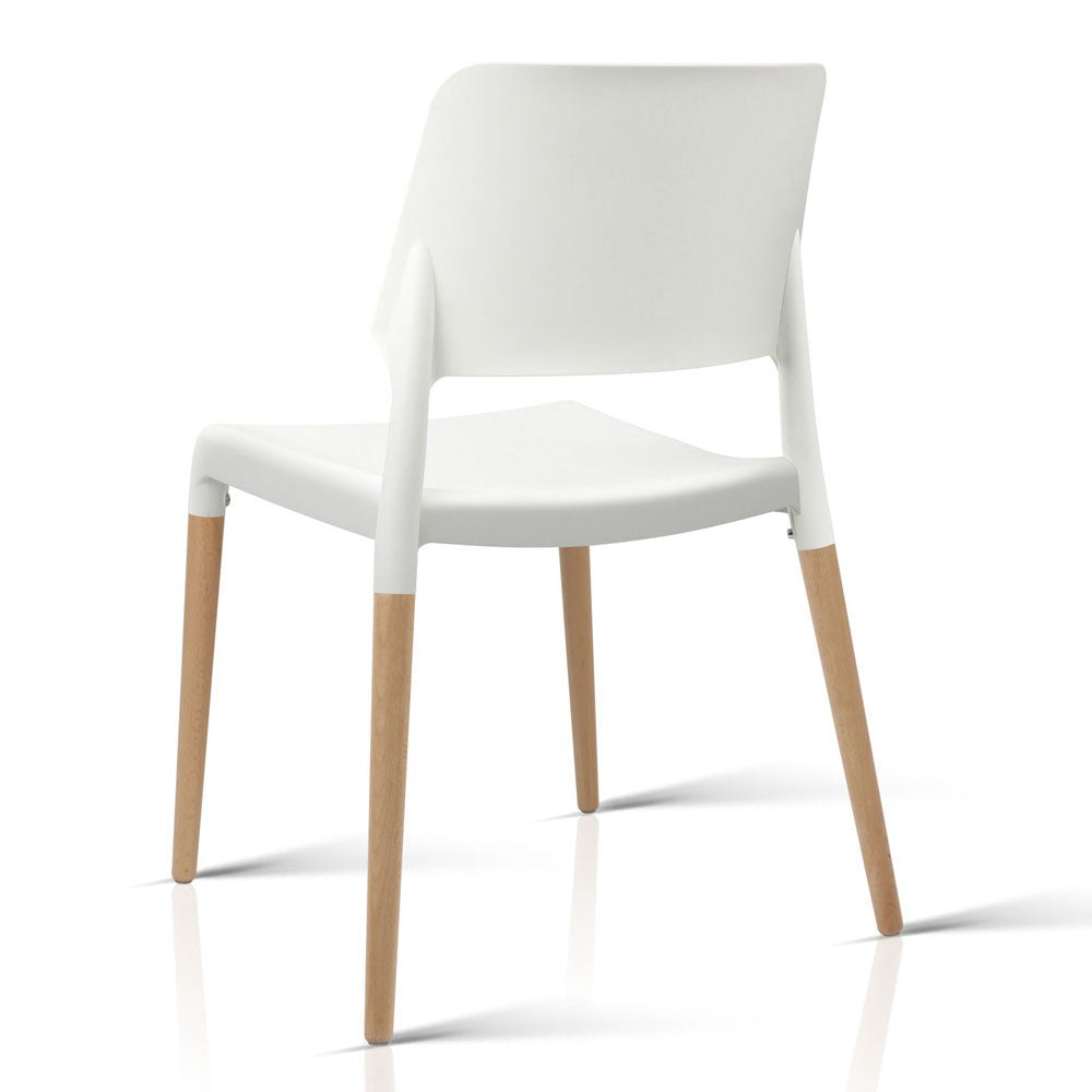Artiss Dining Chairs Set of 4 Plastic Wooden Stackable White BA-TW-M2503-086-WHX4