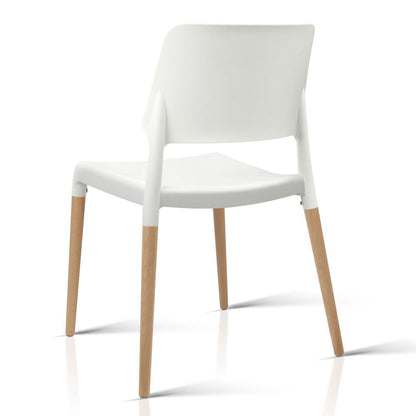 Artiss Dining Chairs Set of 4 Plastic Wooden Stackable White BA-TW-M2503-086-WHX4
