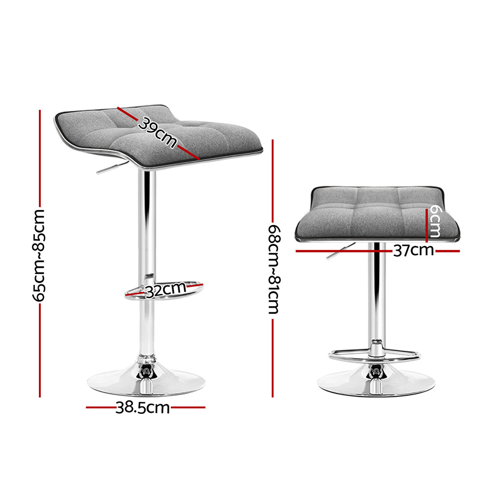 Artiss 2x Bar Stools Linen Padded Gas Lift BA-TW-NEW1002A-GYX2
