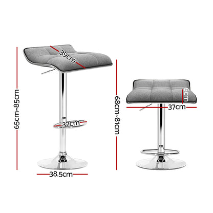Artiss 2x Bar Stools Linen Padded Gas Lift BA-TW-NEW1002A-GYX2