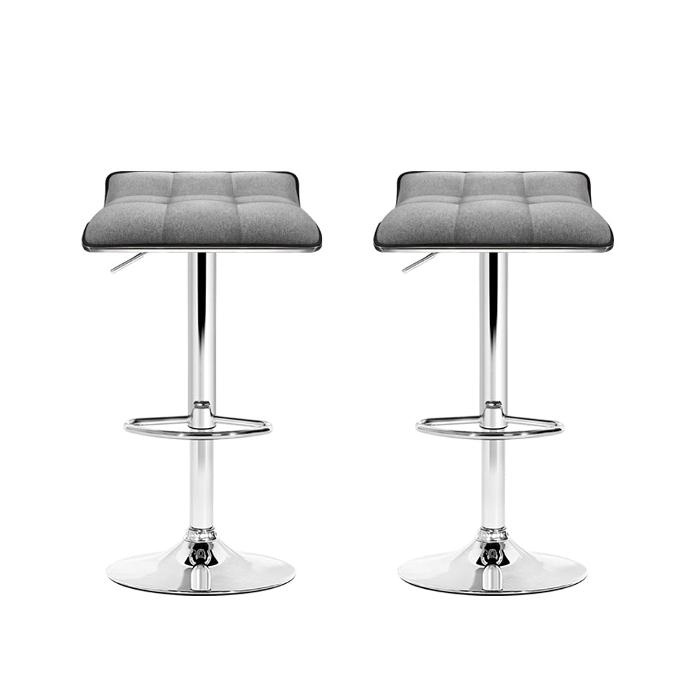 Artiss 2x Bar Stools Linen Padded Gas Lift BA-TW-NEW1002A-GYX2
