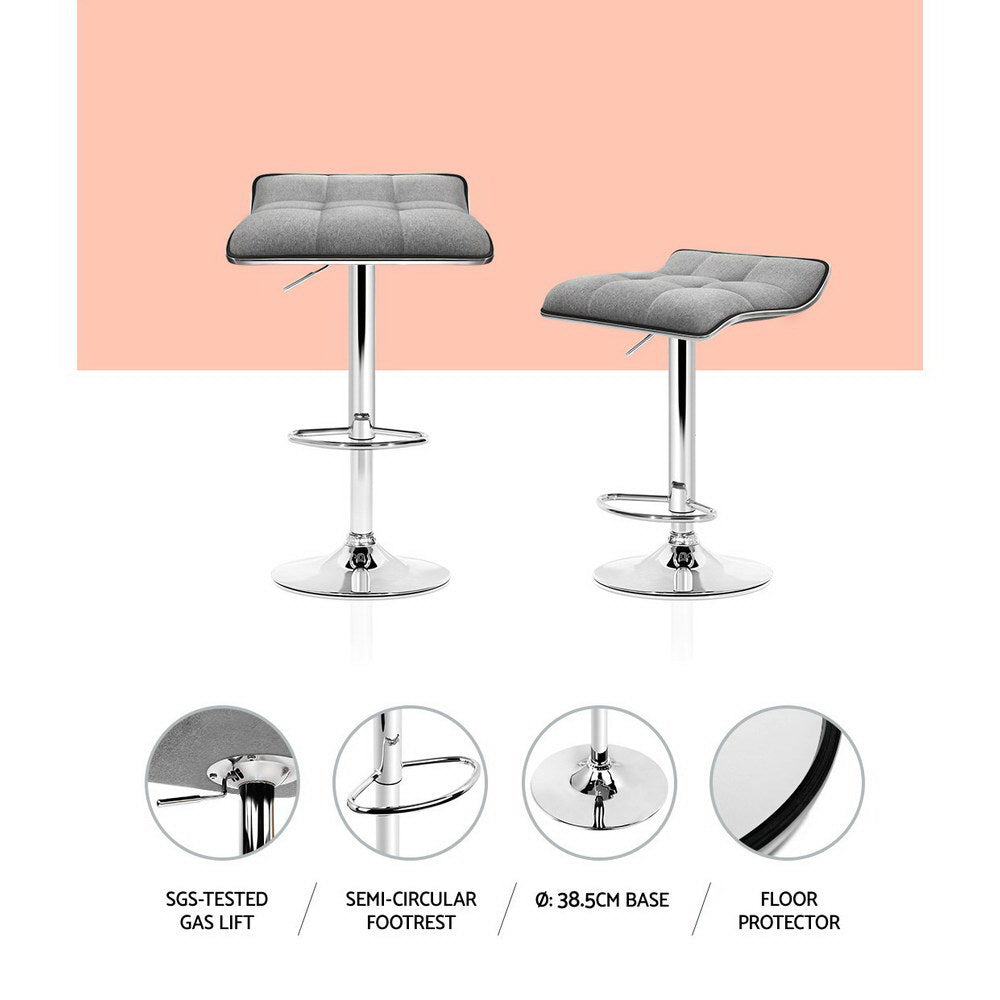 Artiss 2x Bar Stools Linen Padded Gas Lift BA-TW-NEW1002A-GYX2