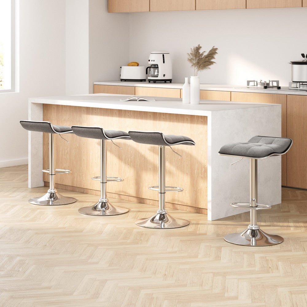 Artiss 4x Bar Stools Linen Padded Gas Lift BA-TW-NEW1002A-GYX4