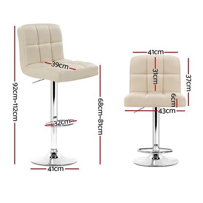 Artiss 2x Bar Stools Leather Gas Lift Beige BA-TW-NEW1055-BGX2
