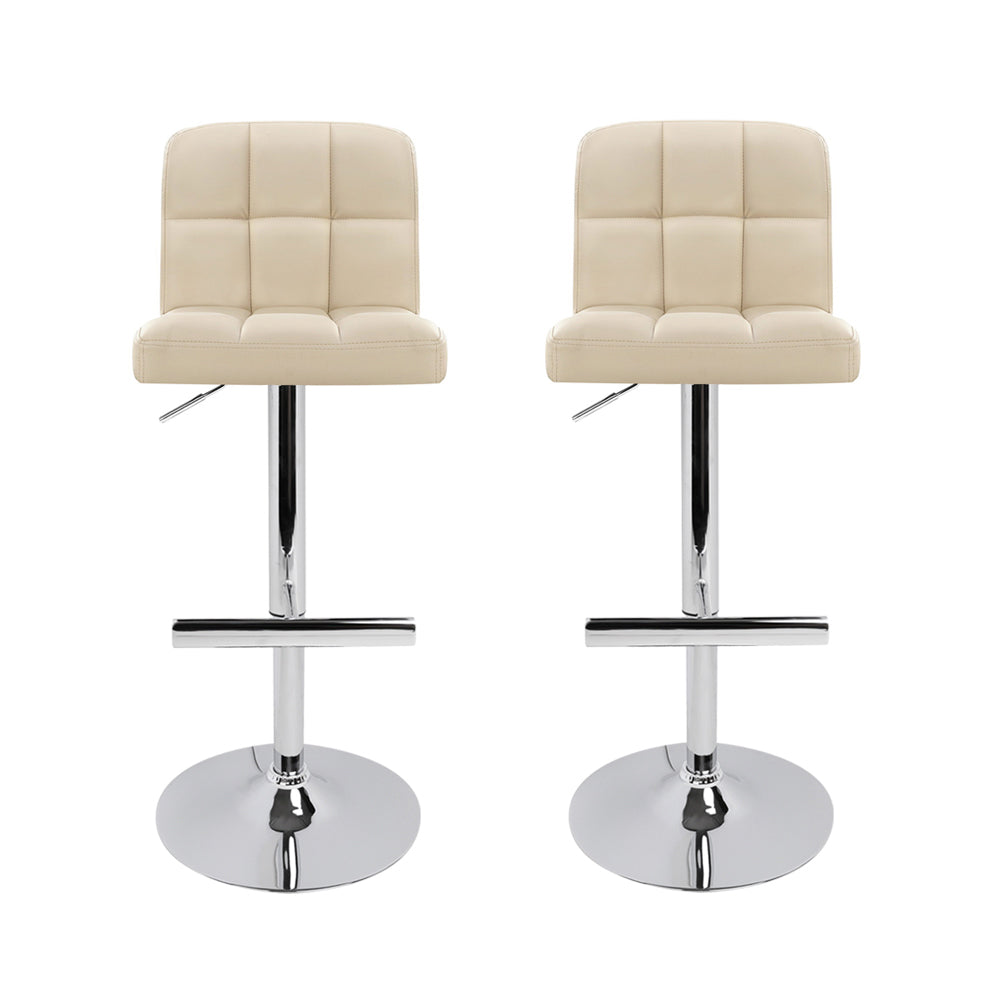 Artiss 2x Bar Stools Leather Gas Lift Beige BA-TW-NEW1055-BGX2