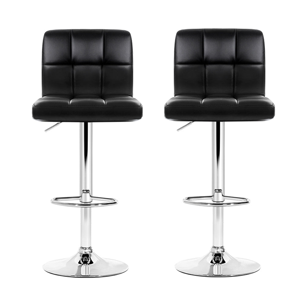 Artiss 2x Bar Stools Leather Gas Lift Black BA-TW-NEW1055-BKX2