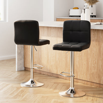 Artiss 2x Bar Stools Leather Gas Lift Black BA-TW-NEW1055-BKX2