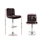 Artiss 2x Bar Stools Leather Gas Lift Brown BA-TW-NEW1055-CHOCX2