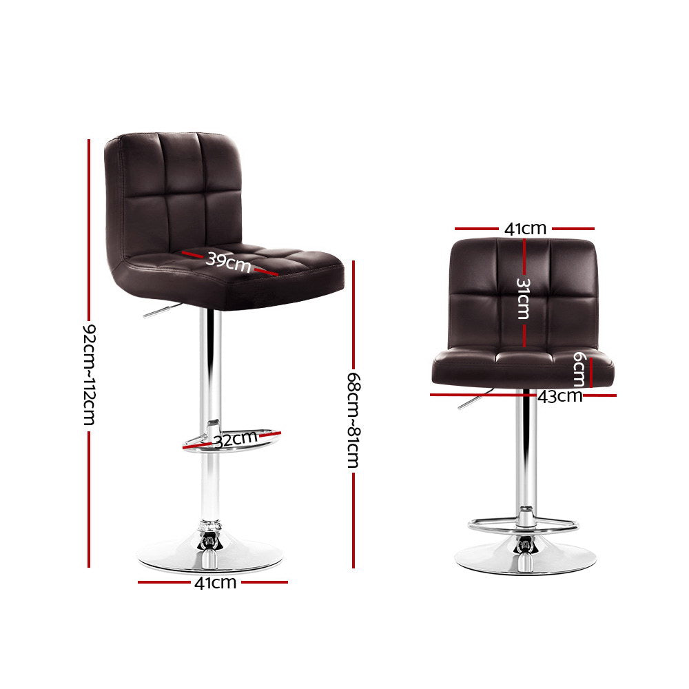 Artiss 2x Bar Stools Leather Gas Lift Brown BA-TW-NEW1055-CHOCX2
