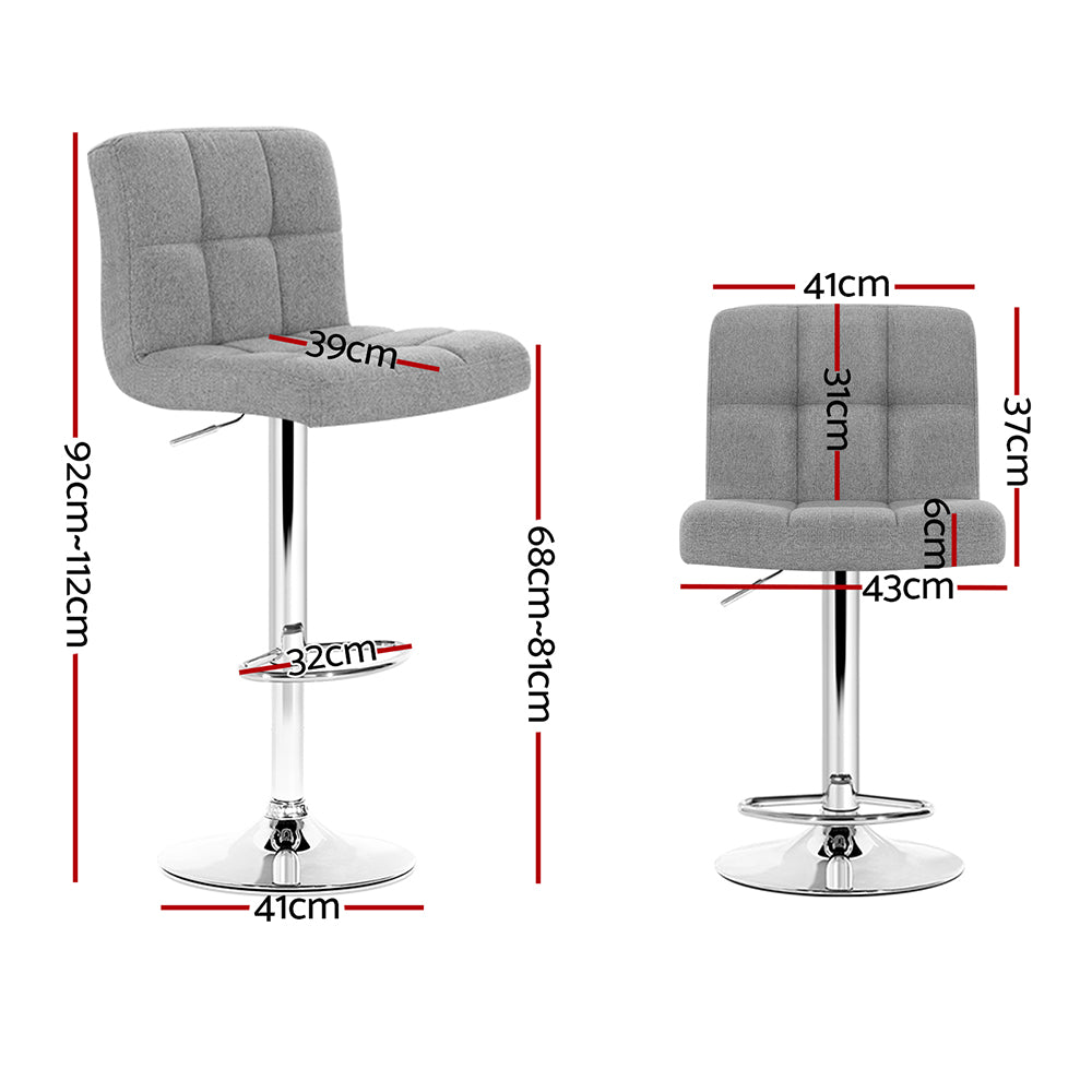 Artiss 2x Bar Stools Kitchen Dining Chairs Counter Stool Gas Lift Fabric Grey BA-TW-NEW1055-GYX2