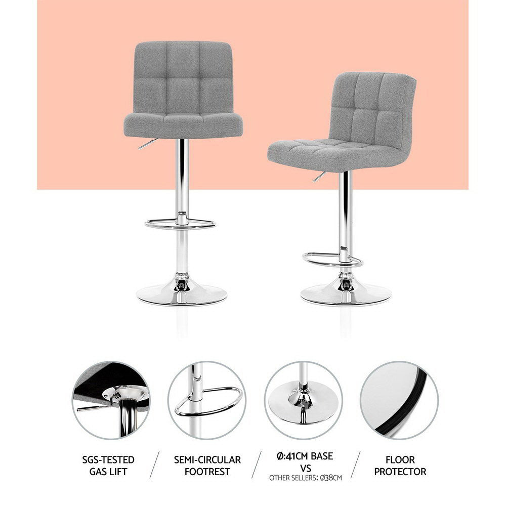 Artiss 2x Bar Stools Kitchen Dining Chairs Counter Stool Gas Lift Fabric Grey BA-TW-NEW1055-GYX2