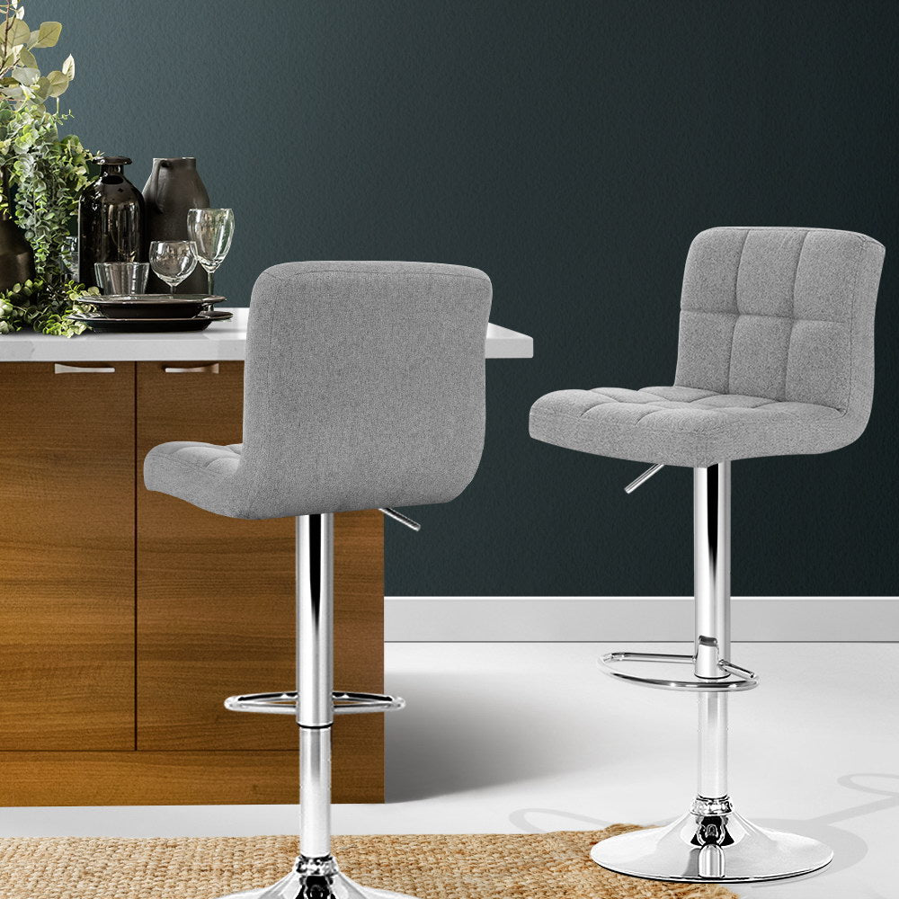 Artiss 2x Bar Stools Kitchen Dining Chairs Counter Stool Gas Lift Fabric Grey BA-TW-NEW1055-GYX2