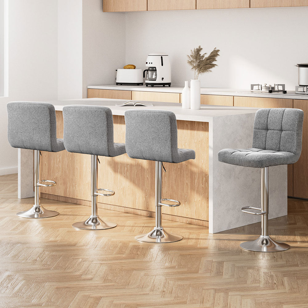 Artiss 4x Bar Stools Fabric Gas Lift Grey BA-TW-NEW1055-GYX4