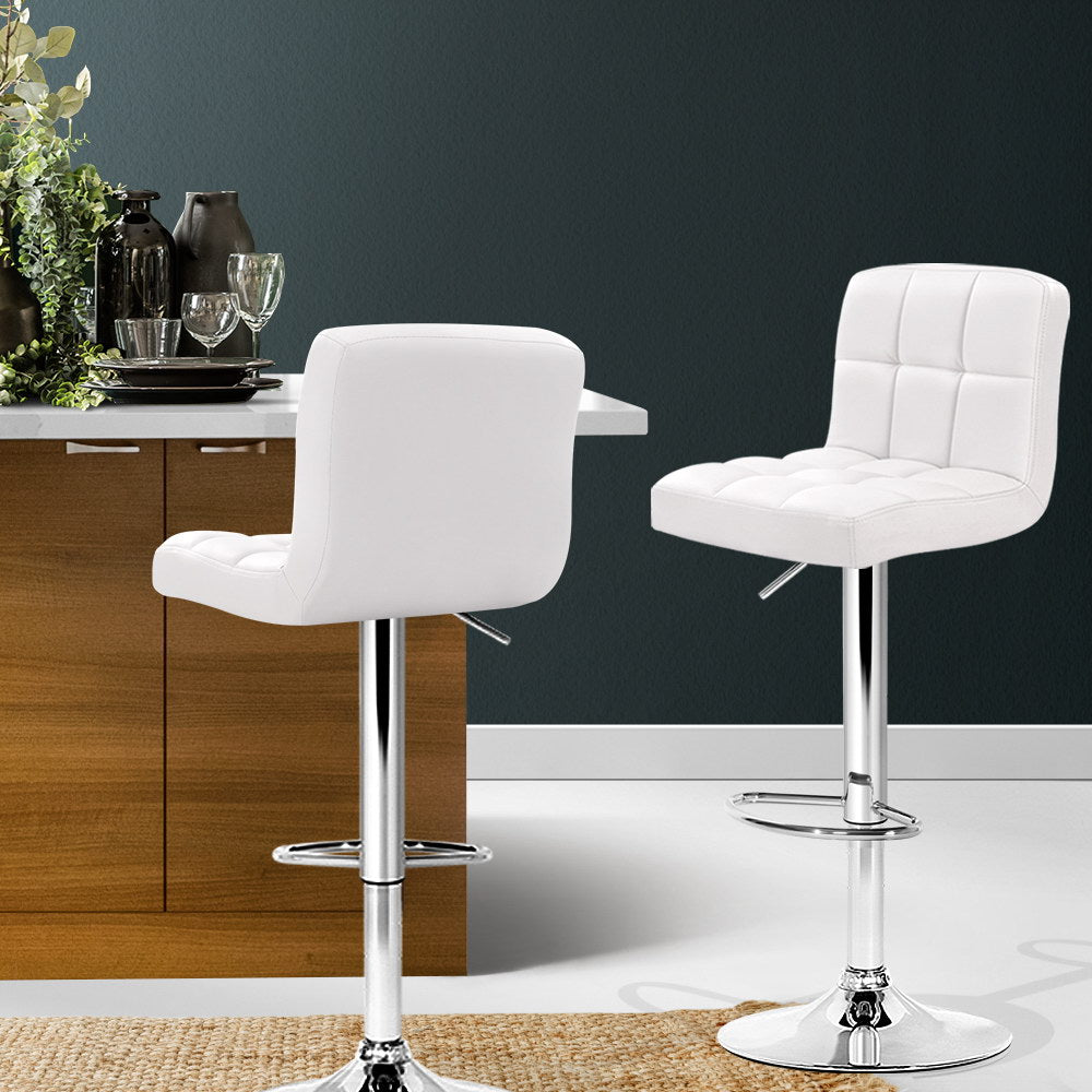Artiss 2x Bar Stools Leather Gas Lift White BA-TW-NEW1055-WHX2