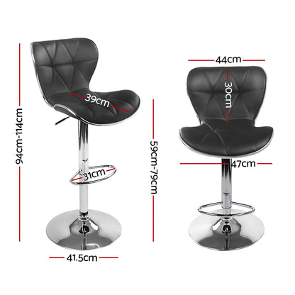 Artiss 2x Bar Stools Gas Lift Leather Seat Black BA-TW-NEW4045-BKX2
