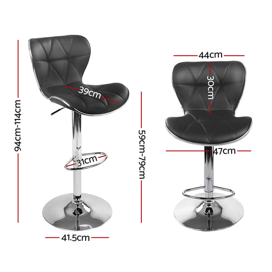 Artiss 2x Bar Stools Gas Lift Leather Seat Black BA-TW-NEW4045-BKX2