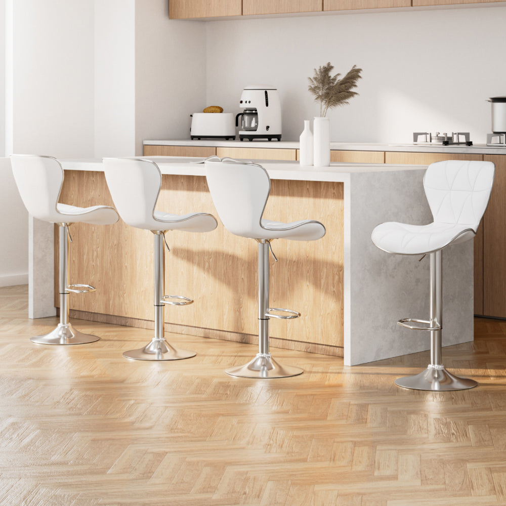 Artiss 4x Bar Stools Gas Lift Leather Seat White