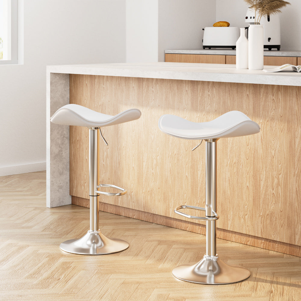 Artiss 2x Bar Stools Leather Gas Lift Chair White BA-TW-NEWT1001-WHX2