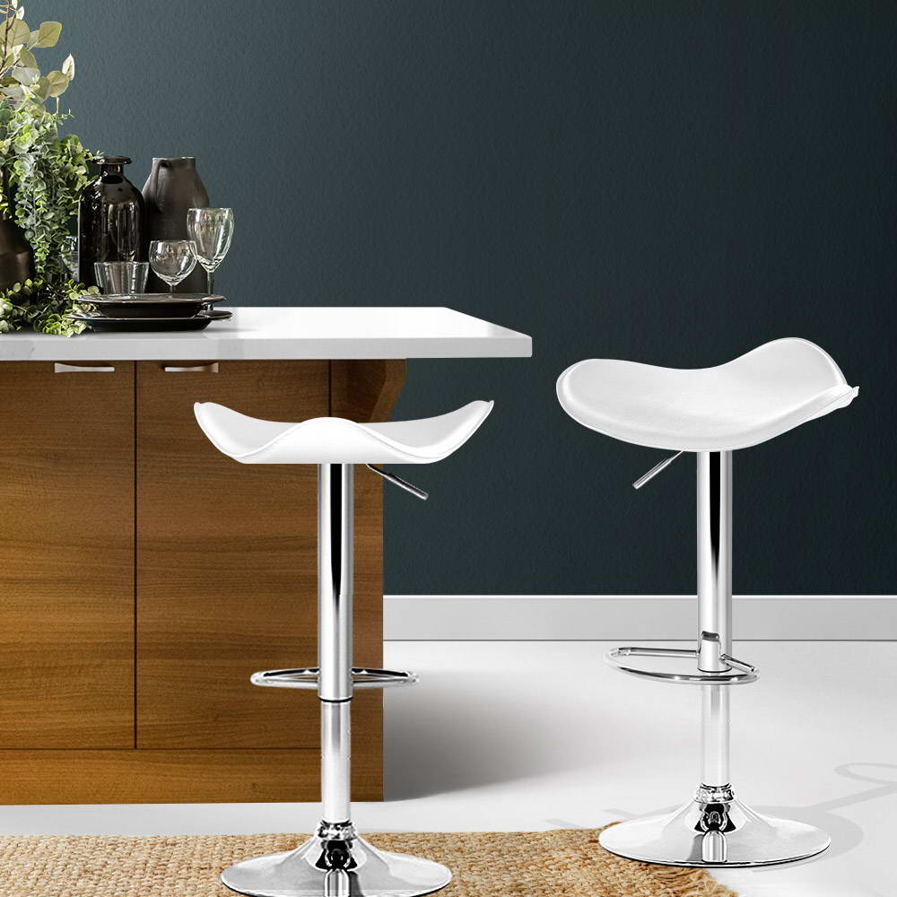 Artiss 2x Bar Stools Leather Gas Lift Chair White BA-TW-NEWT1001-WHX2