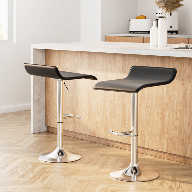 Artiss 2x Bar Stools Adjustable Gas Lift Chairs Black BA-TW-NEWT706-BK-X2