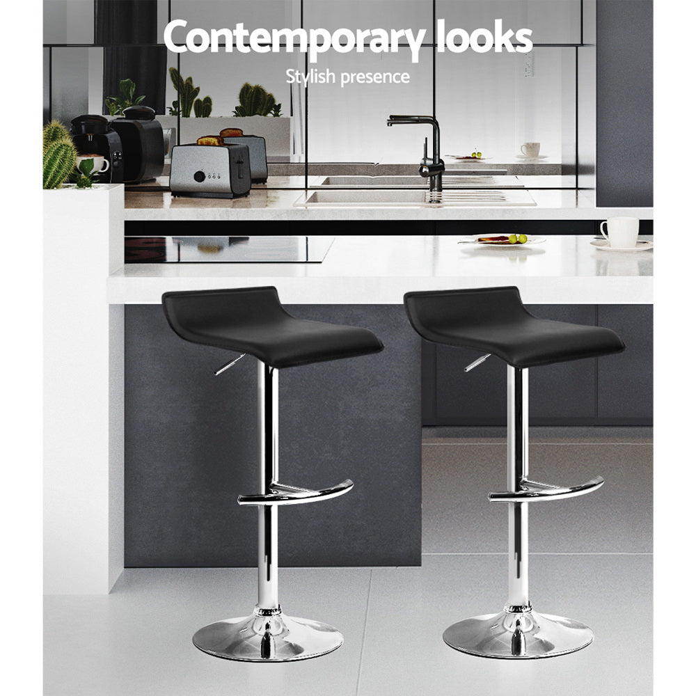 Artiss 2x Bar Stools Adjustable Gas Lift Chairs Black BA-TW-NEWT706-BK-X2