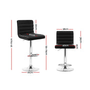 Artiss 2x Bar Stools Padded Leather Gas Lift Black BA-TW-NEWT710N-BK-X2