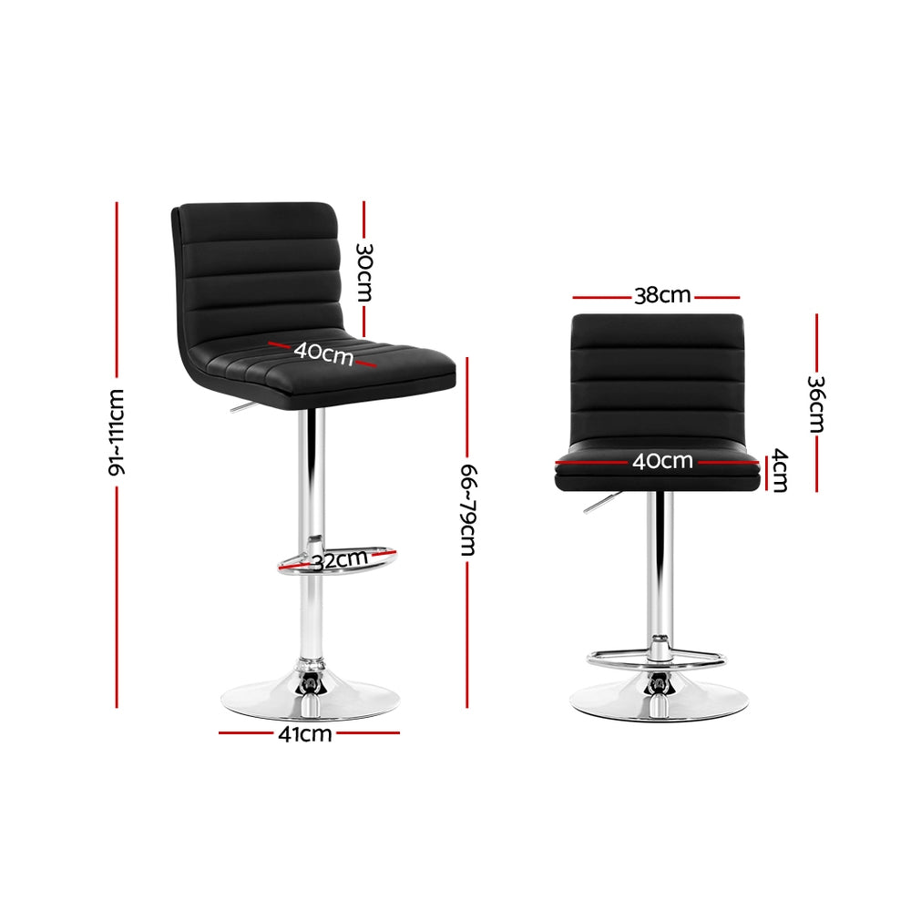 Artiss 2x Bar Stools Padded Leather Gas Lift Black BA-TW-NEWT710N-BK-X2