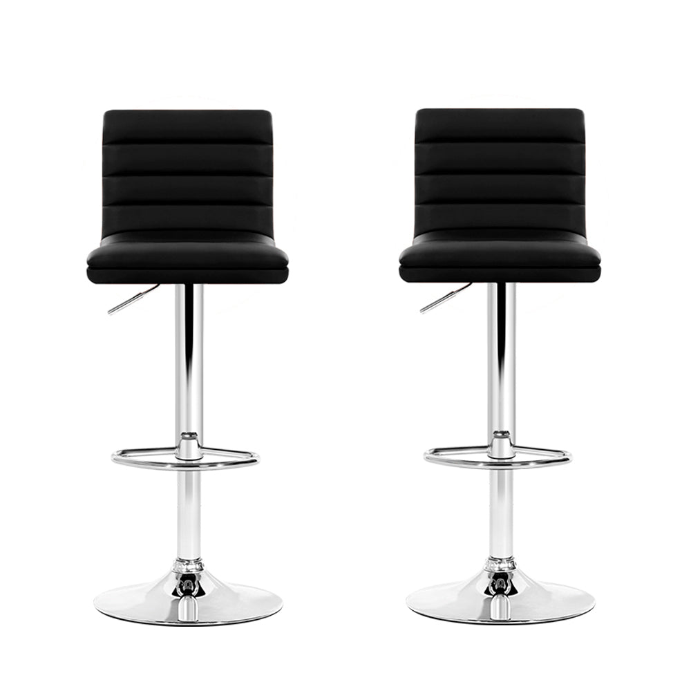 Artiss 2x Bar Stools Padded Leather Gas Lift Black BA-TW-NEWT710N-BK-X2