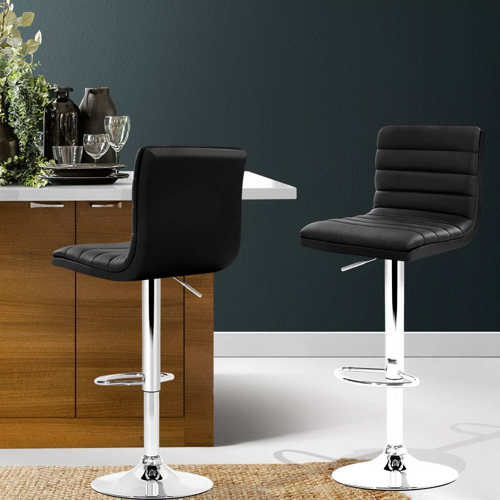Artiss 2x Bar Stools Padded Leather Gas Lift Black BA-TW-NEWT710N-BK-X2