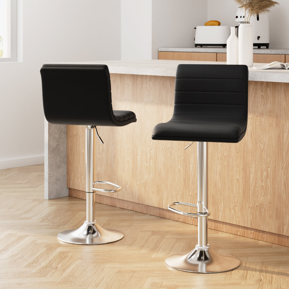 Artiss 2x Bar Stools Padded Leather Gas Lift Black BA-TW-NEWT710N-BK-X2