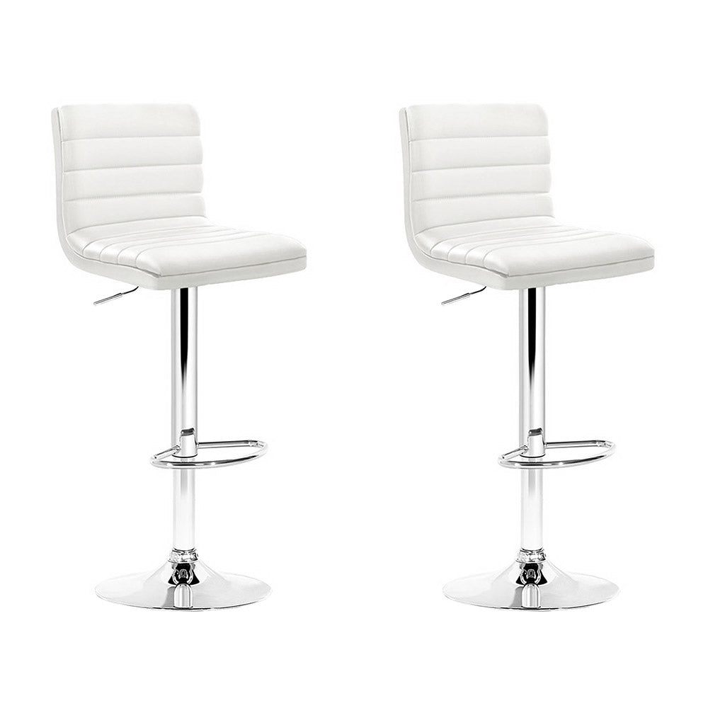 Artiss 2x Bar Stools Padded Leather Gas Lift White BA-TW-NEWT710N-WH-X2