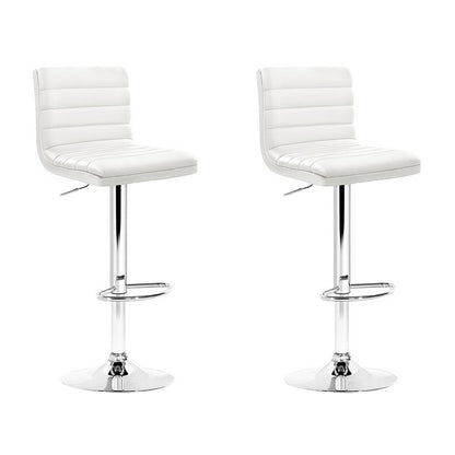 Artiss 2x Bar Stools Padded Leather Gas Lift White BA-TW-NEWT710N-WH-X2