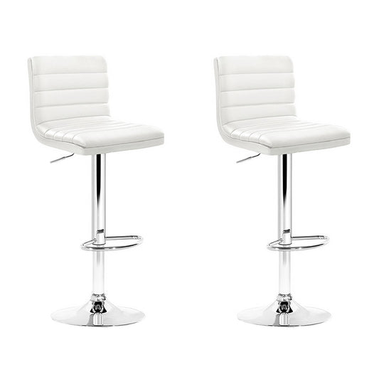 Artiss 2x Bar Stools Padded Leather Gas Lift White BA-TW-NEWT710N-WH-X2