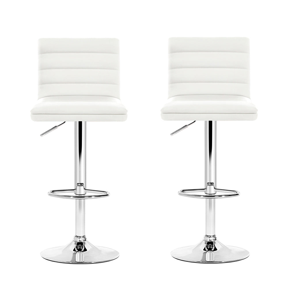 Artiss 2x Bar Stools Padded Leather Gas Lift White BA-TW-NEWT710N-WH-X2