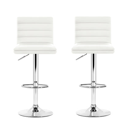 Artiss 2x Bar Stools Padded Leather Gas Lift White BA-TW-NEWT710N-WH-X2