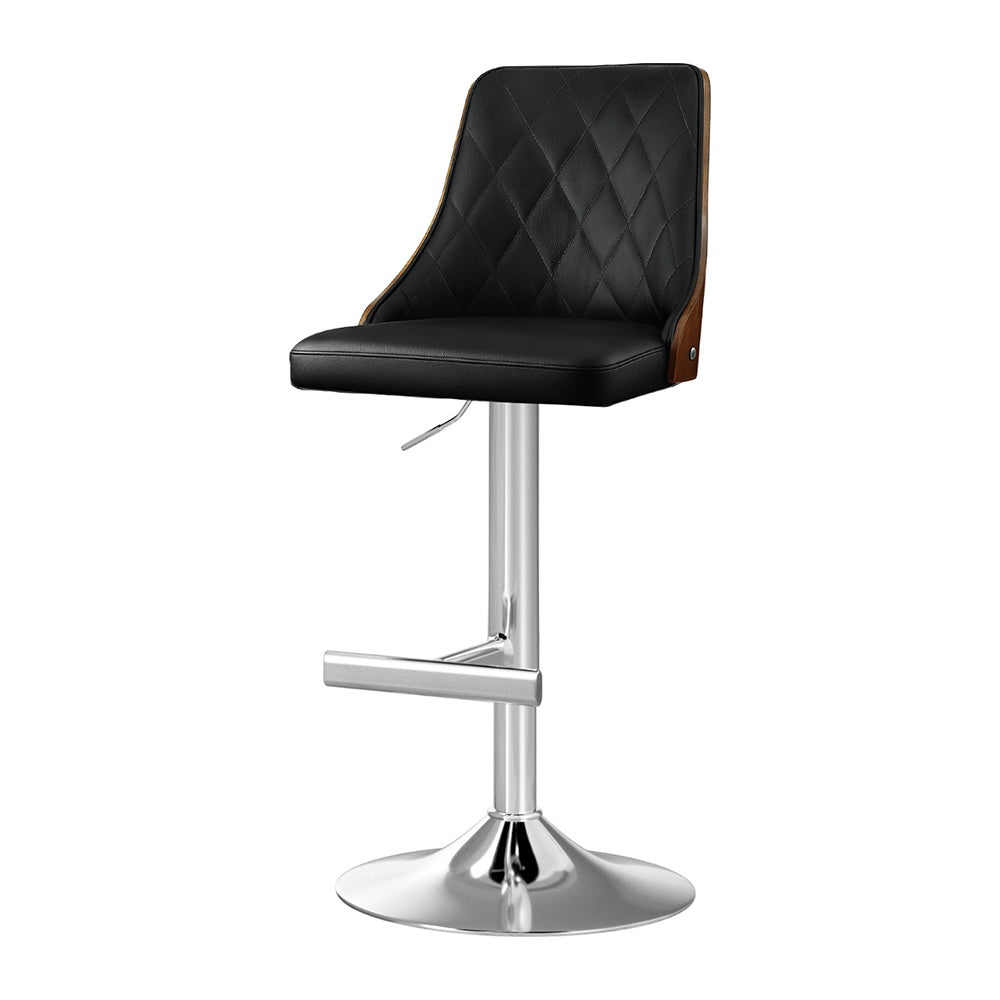 Artiss Bar Stool Bentwood Swivel Adjustable Kitchen Counter Stool Leather Black BA-TW-T4061-BK