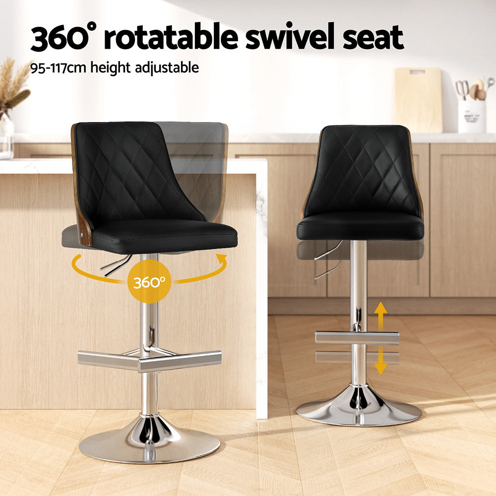Artiss Bar Stool Bentwood Swivel Adjustable Kitchen Counter Stool Leather Black BA-TW-T4061-BK