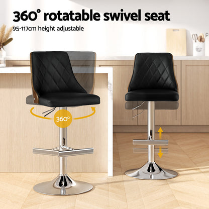 Artiss Bar Stool Bentwood Swivel Adjustable Kitchen Counter Stool Leather Black BA-TW-T4061-BK