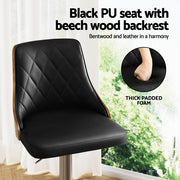 Artiss Bar Stool Bentwood Swivel Adjustable Kitchen Counter Stool Leather Black BA-TW-T4061-BK