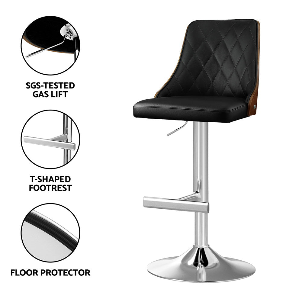 Artiss Bar Stool Bentwood Swivel Adjustable Kitchen Counter Stool Leather Black BA-TW-T4061-BK