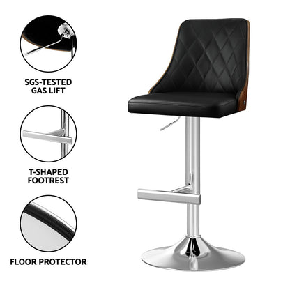 Artiss Bar Stool Bentwood Swivel Adjustable Kitchen Counter Stool Leather Black BA-TW-T4061-BK