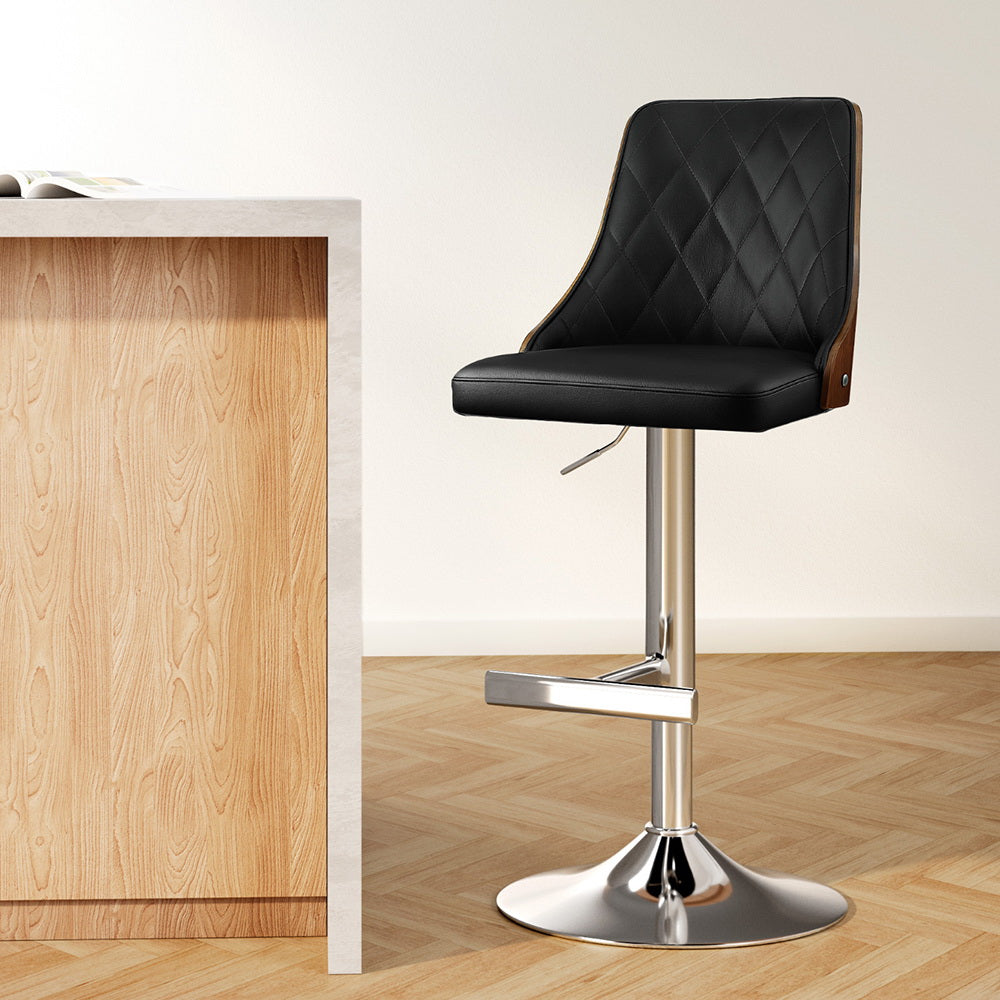 Artiss Bar Stool Bentwood Swivel Adjustable Kitchen Counter Stool Leather Black BA-TW-T4061-BK